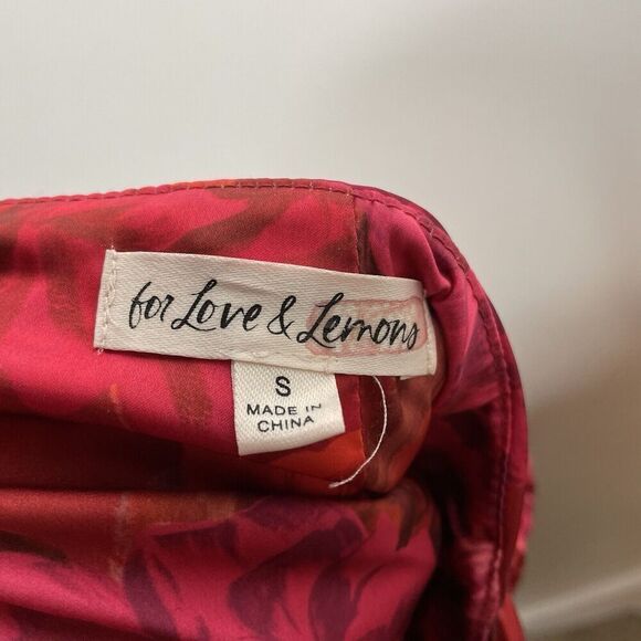 FOR LOVE & LEMONS Alia Mini Skirt Women Small Pink Red Floral Ruffle Trim Ruched - Picture 8 of 10